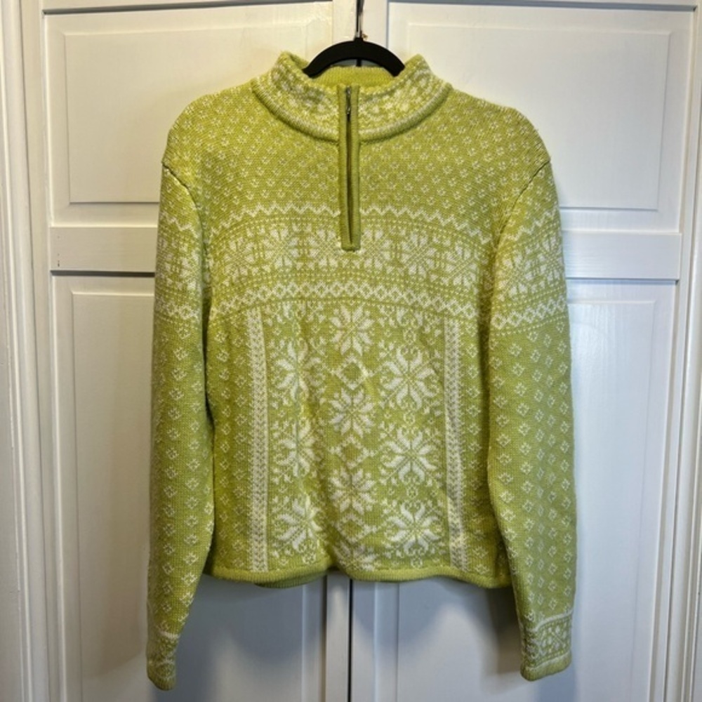 Vintage Obermeyer Signature Knit Fair Isle Wool Blend 1/4 Zip Pullover Sweater